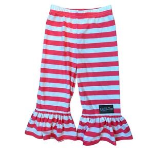 Matilda Jane Girls Pink White Striped Ruffle Hem Leggings Pants Boutique Size 5